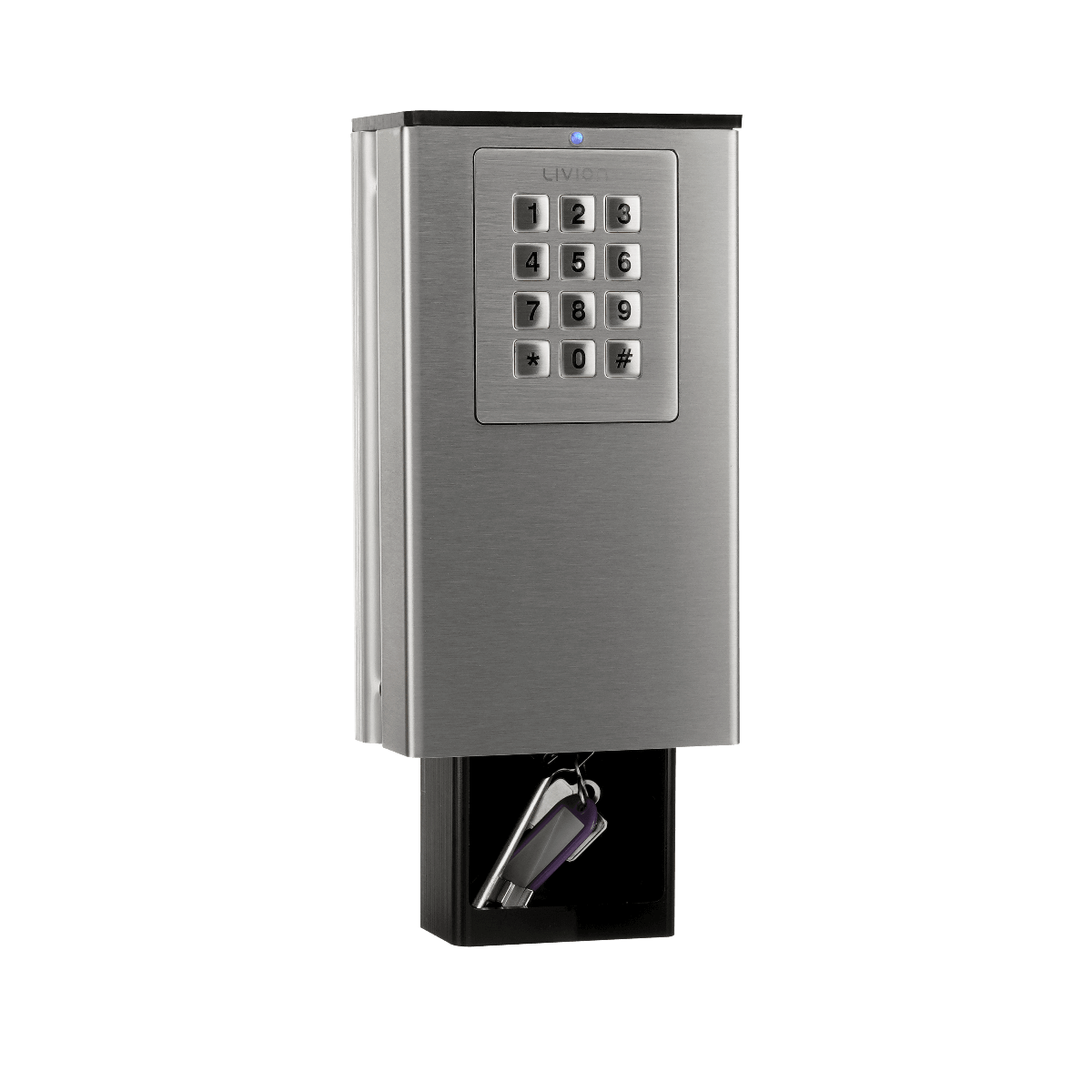 Elektronischer Schlüsselsafe aus Edelstahl mit Zahlencode-Tastatur Schlüsselsafe aus Edelstahl mit Zahlencode-Tastatur und aufbewahrtem Schlüssel